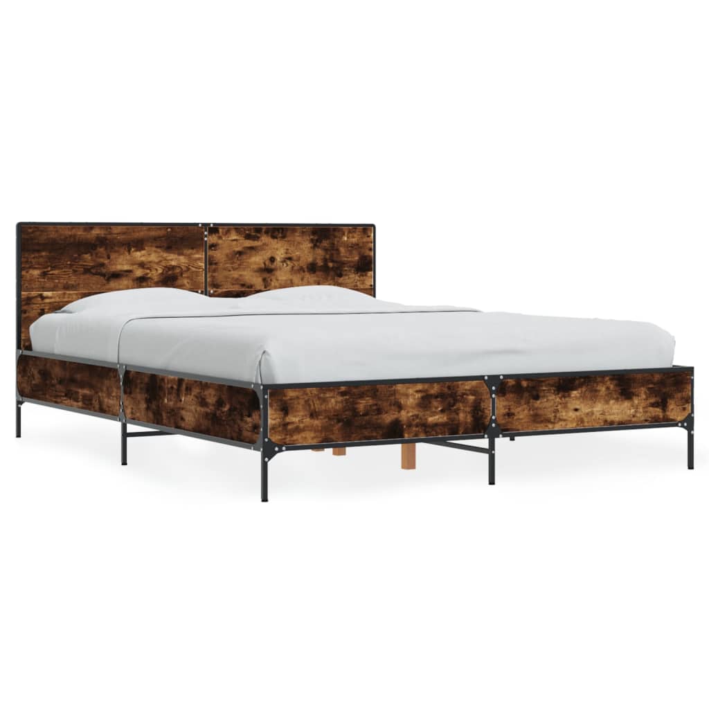 Bedframe bewerkt hout metaal gerookt eikenkleurig 140x190 cm is nu te koop bij PeponiXL, paradijselijk wonen!