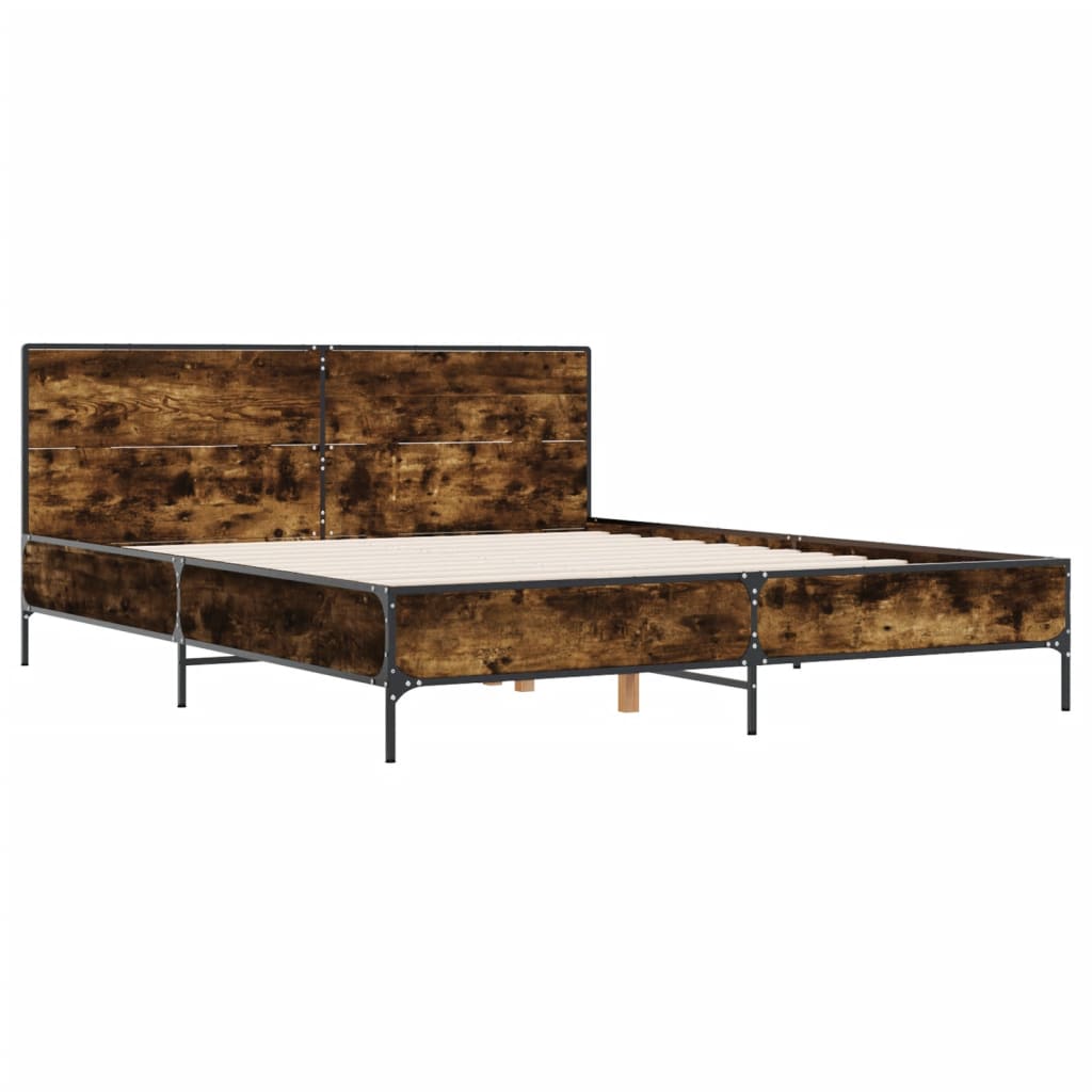 Bedframe bewerkt hout metaal gerookt eikenkleurig 140x190 cm is nu te koop bij PeponiXL, paradijselijk wonen!