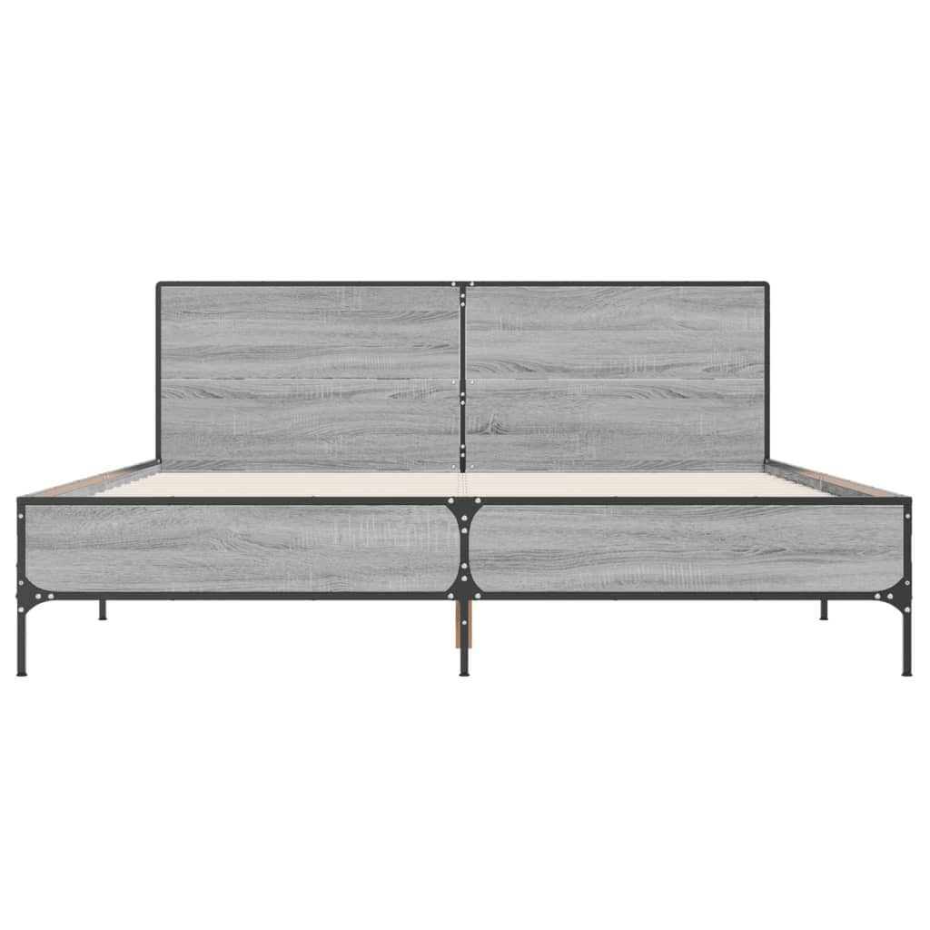 Bedframe bewerkt hout metaal grijs sonoma eiken 140x190 cm is nu te koop bij PeponiXL, paradijselijk wonen!