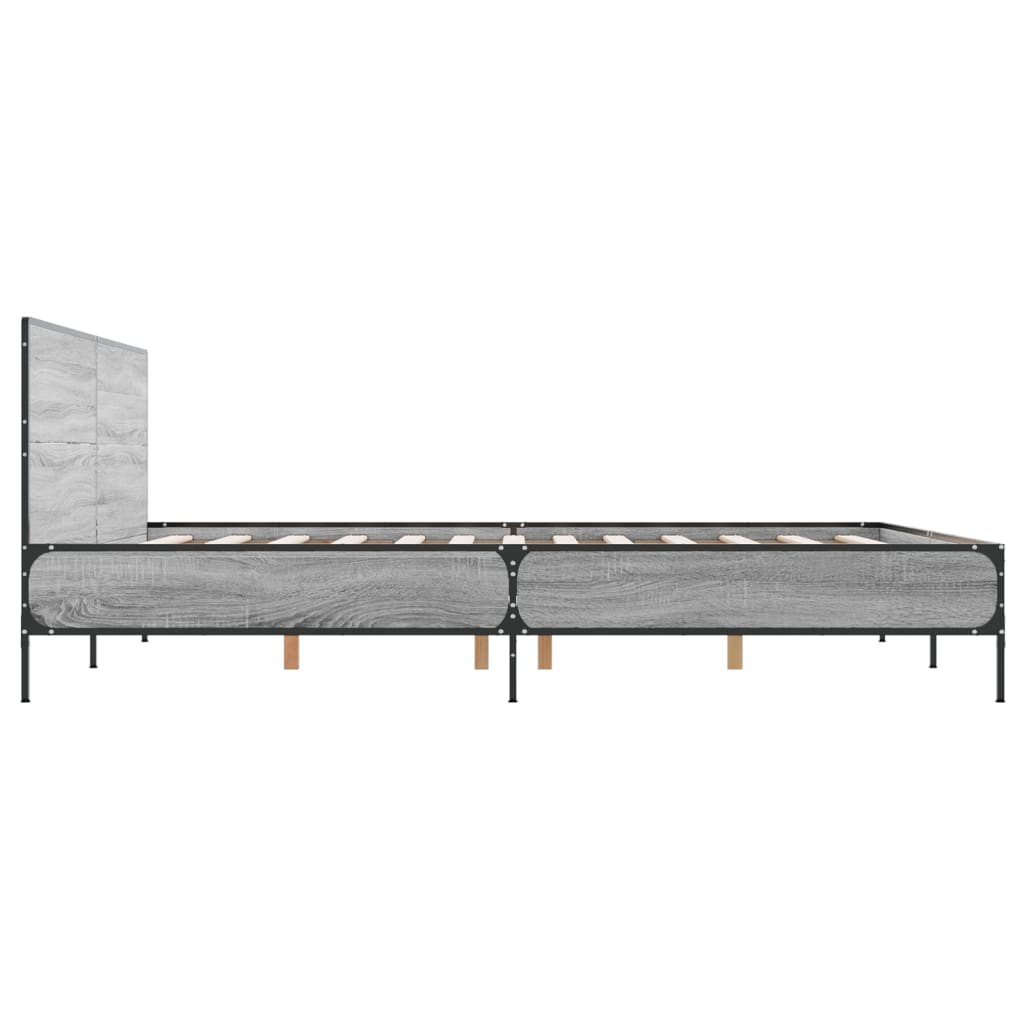 Bedframe bewerkt hout metaal grijs sonoma eiken 140x190 cm is nu te koop bij PeponiXL, paradijselijk wonen!