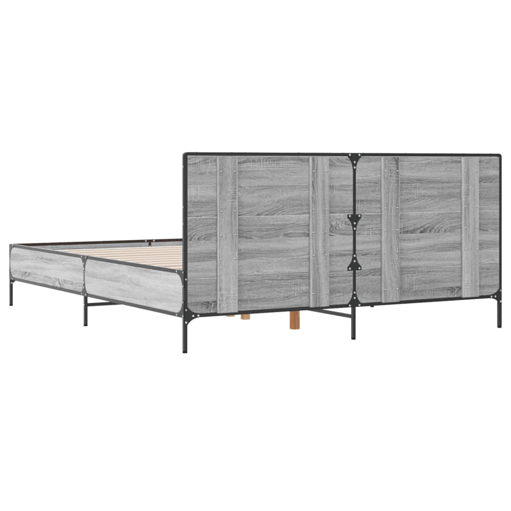Bedframe bewerkt hout metaal grijs sonoma eiken 140x190 cm is nu te koop bij PeponiXL, paradijselijk wonen!