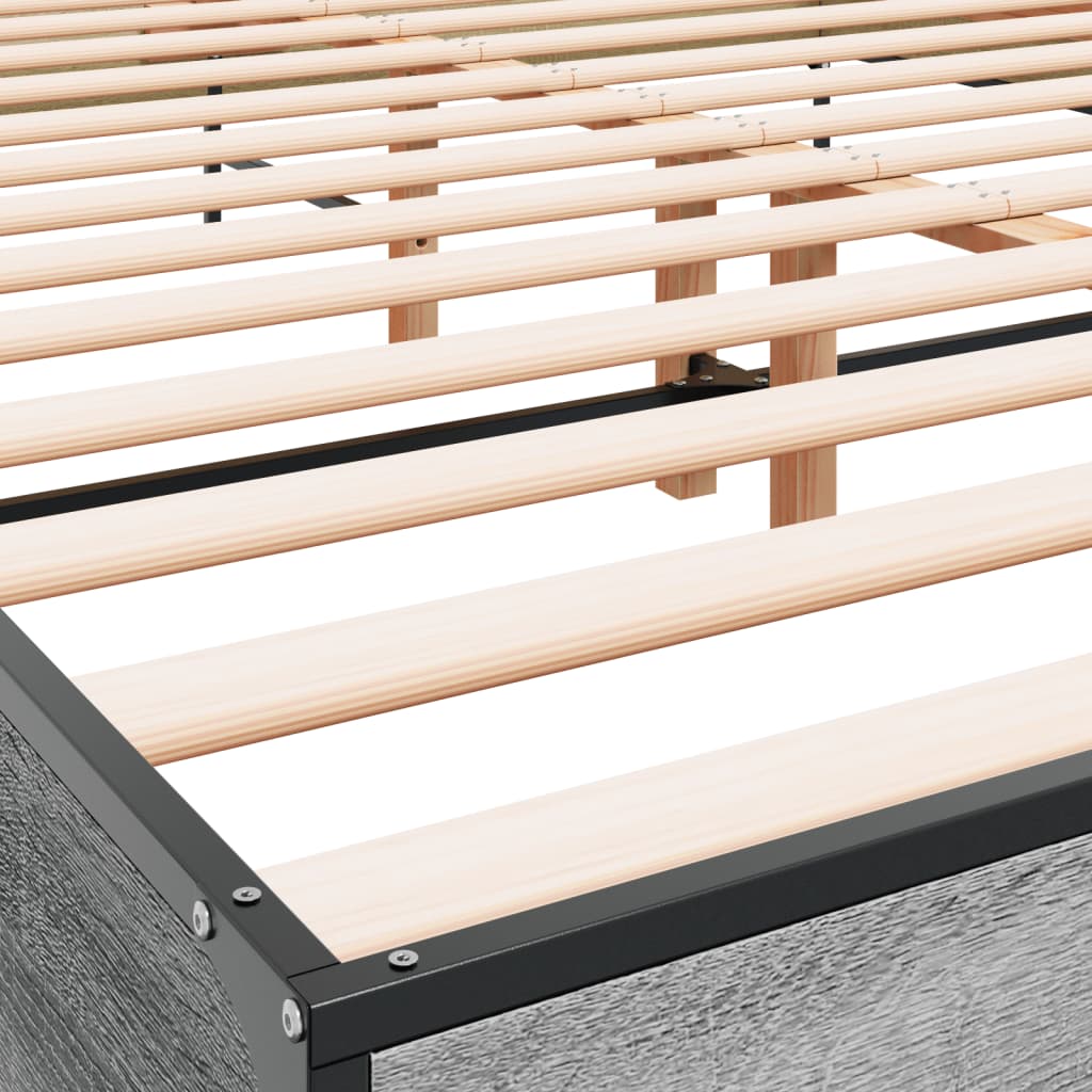Bedframe bewerkt hout metaal grijs sonoma eiken 140x190 cm is nu te koop bij PeponiXL, paradijselijk wonen!