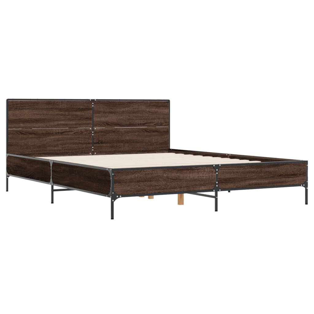 Bedframe bewerkt hout metaal bruin eikenkleur 140x190 cm is nu te koop bij PeponiXL, paradijselijk wonen!
