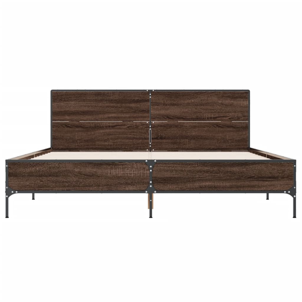 Bedframe bewerkt hout metaal bruin eikenkleur 140x190 cm is nu te koop bij PeponiXL, paradijselijk wonen!