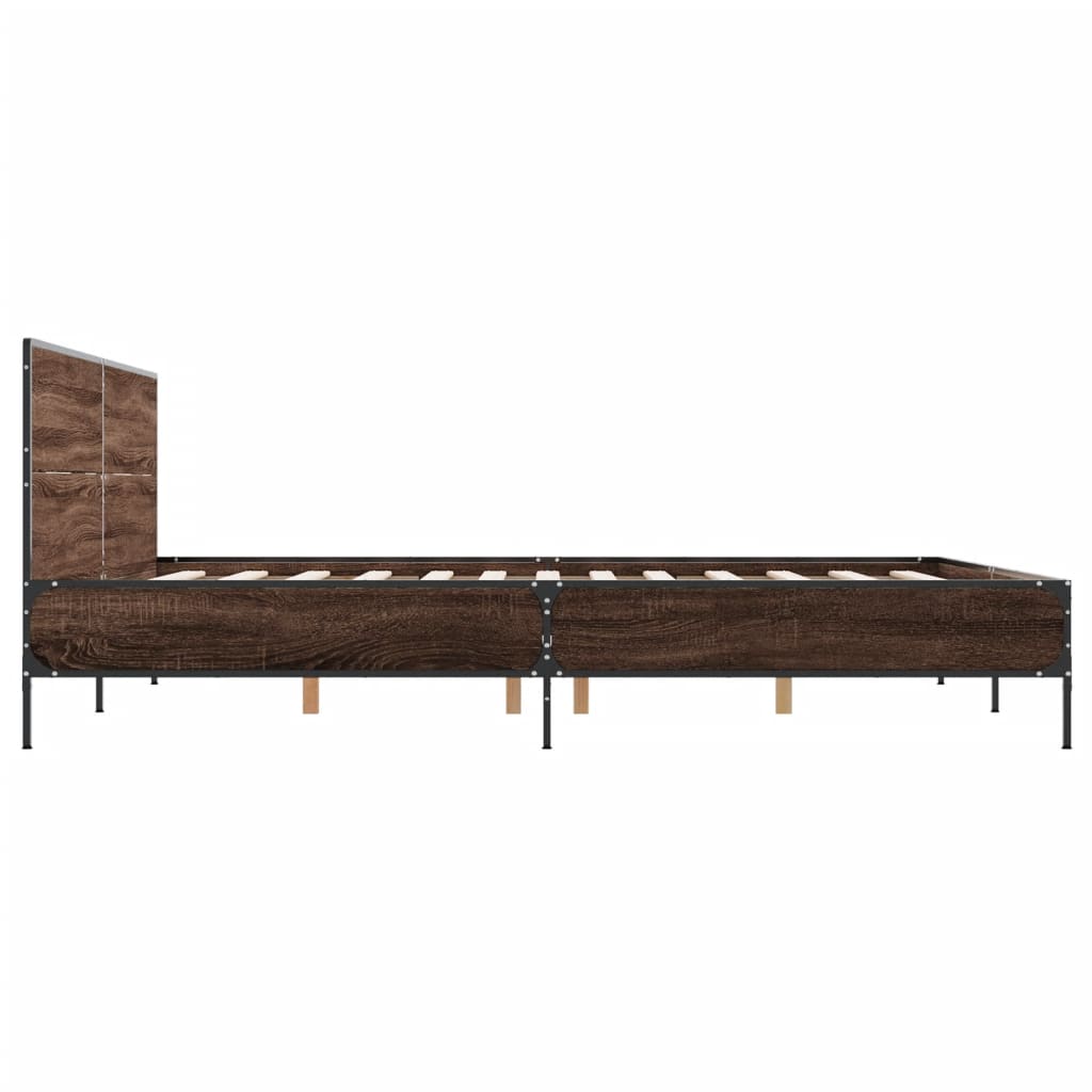 Bedframe bewerkt hout metaal bruin eikenkleur 140x190 cm is nu te koop bij PeponiXL, paradijselijk wonen!