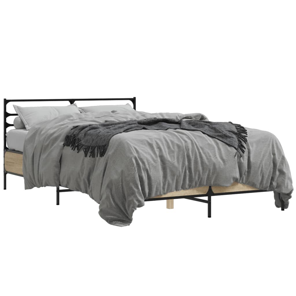 Bedframe bewerkt hout metaal sonoma eikenkleurig 120x200 cm is nu te koop bij PeponiXL, paradijselijk wonen!