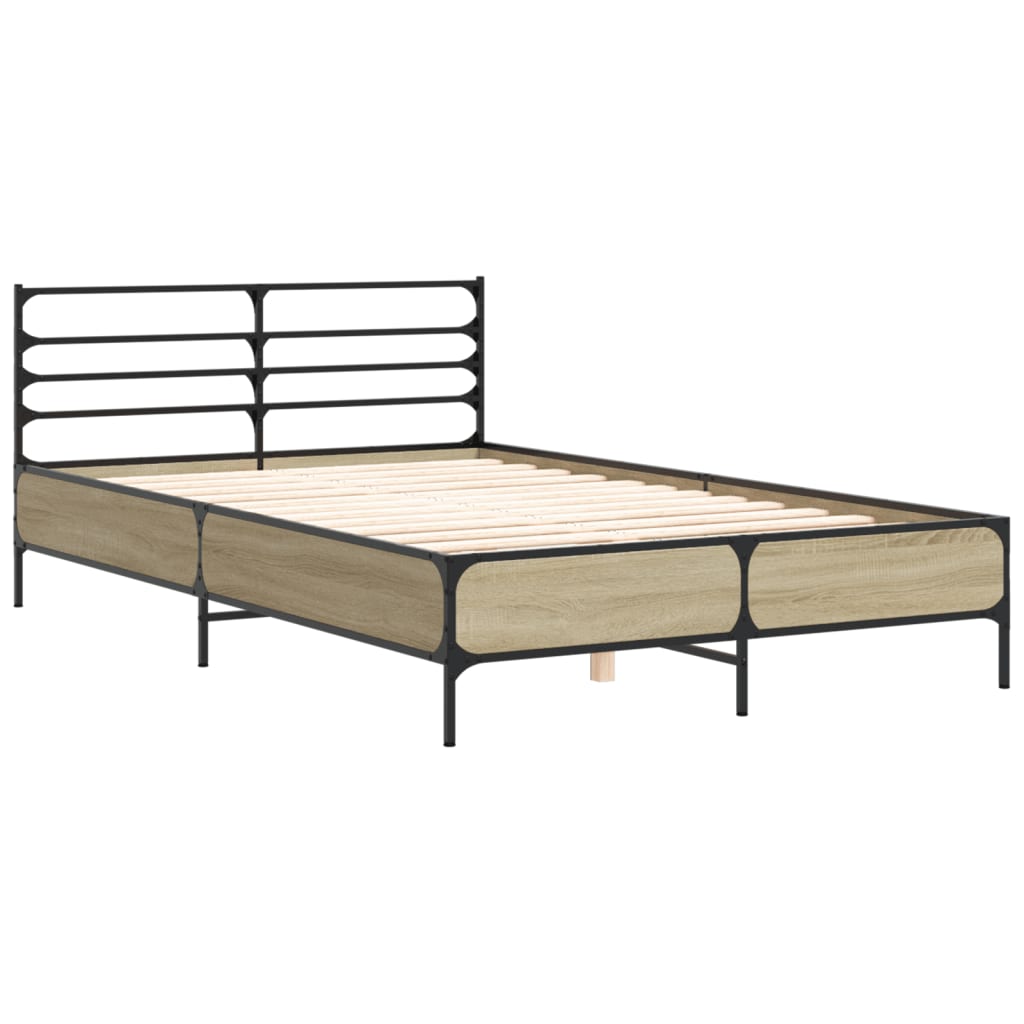 Bedframe bewerkt hout metaal sonoma eikenkleurig 120x200 cm is nu te koop bij PeponiXL, paradijselijk wonen!
