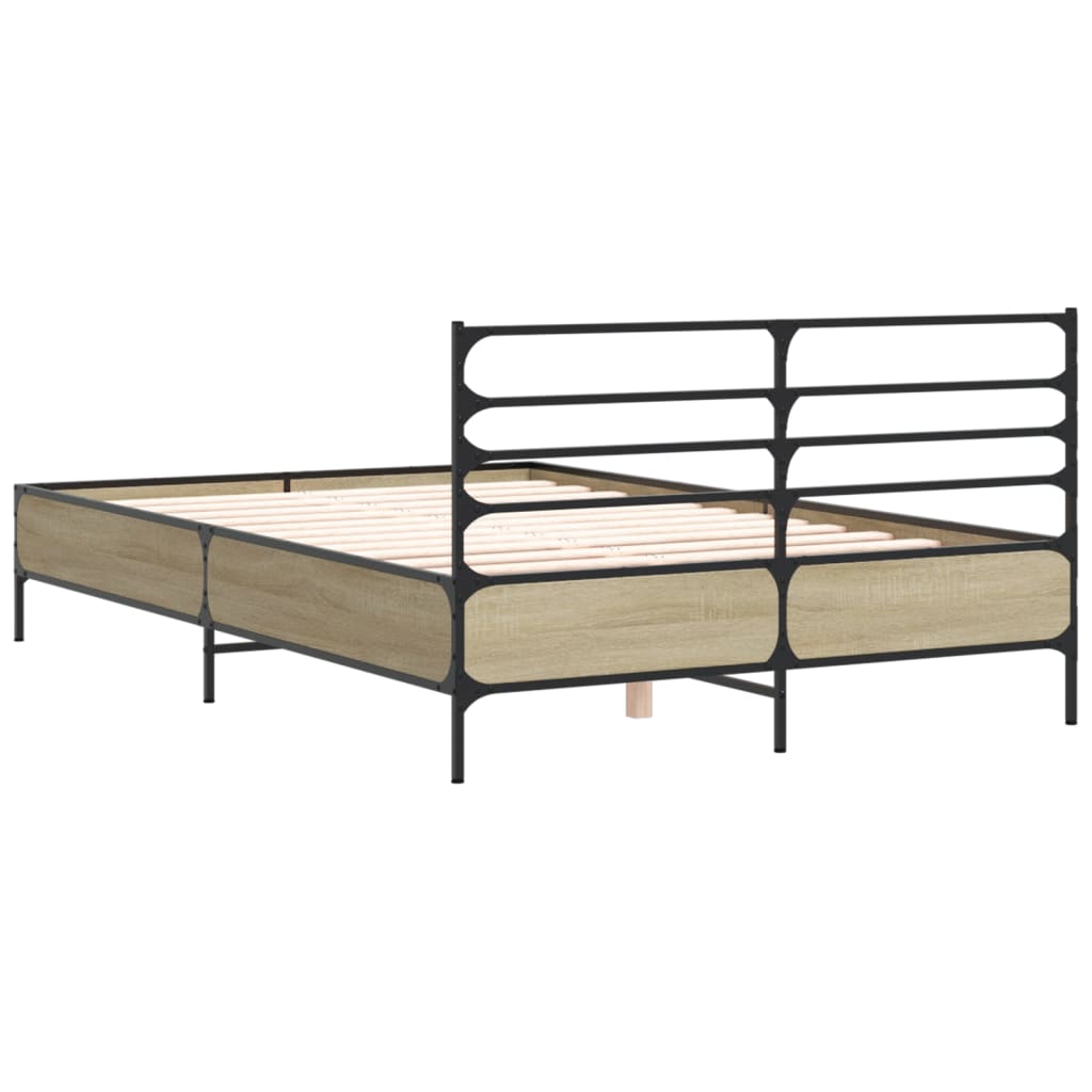 Bedframe bewerkt hout metaal sonoma eikenkleurig 120x200 cm is nu te koop bij PeponiXL, paradijselijk wonen!