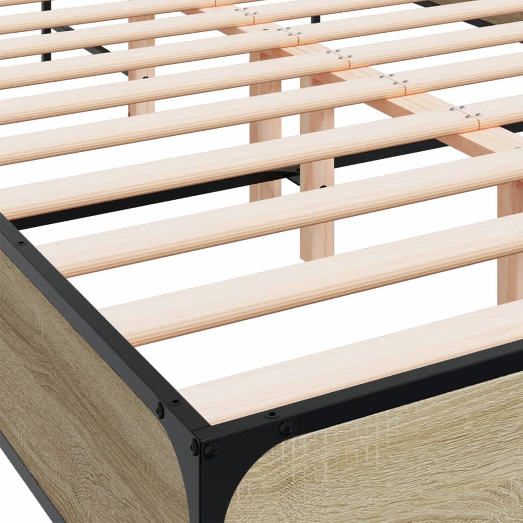 Bedframe bewerkt hout metaal sonoma eikenkleurig 120x200 cm is nu te koop bij PeponiXL, paradijselijk wonen!