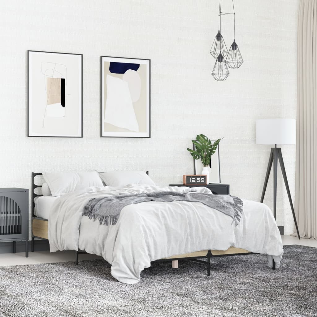 Bedframe bewerkt hout metaal sonoma eikenkleurig 120x200 cm is nu te koop bij PeponiXL, paradijselijk wonen!