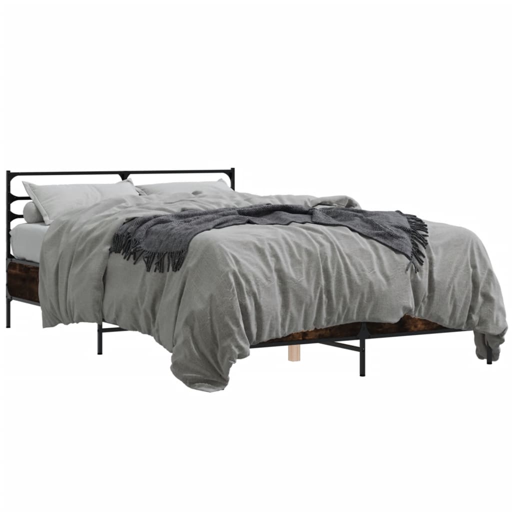 Bedframe bewerkt hout metaal gerookt eikenkleurig 120x200 cm is nu te koop bij PeponiXL, paradijselijk wonen!