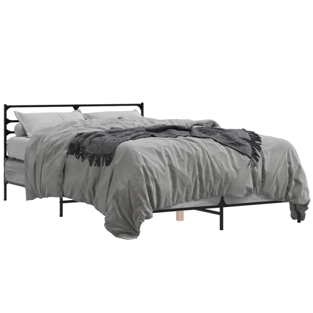 Bedframe bewerkt hout metaal grijs sonoma eiken 120x200 cm is nu te koop bij PeponiXL, paradijselijk wonen!