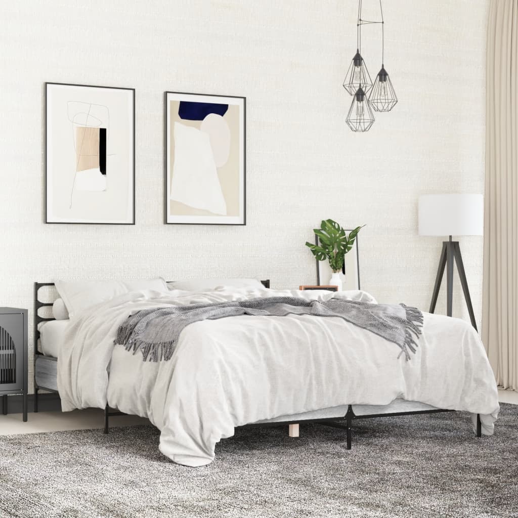 Bedframe bewerkt hout metaal grijs sonoma eiken 120x200 cm is nu te koop bij PeponiXL, paradijselijk wonen!