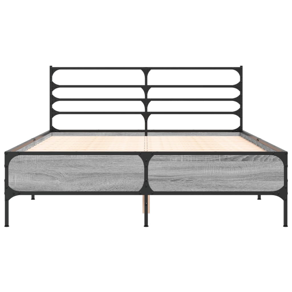 Bedframe bewerkt hout metaal grijs sonoma eiken 120x200 cm is nu te koop bij PeponiXL, paradijselijk wonen!