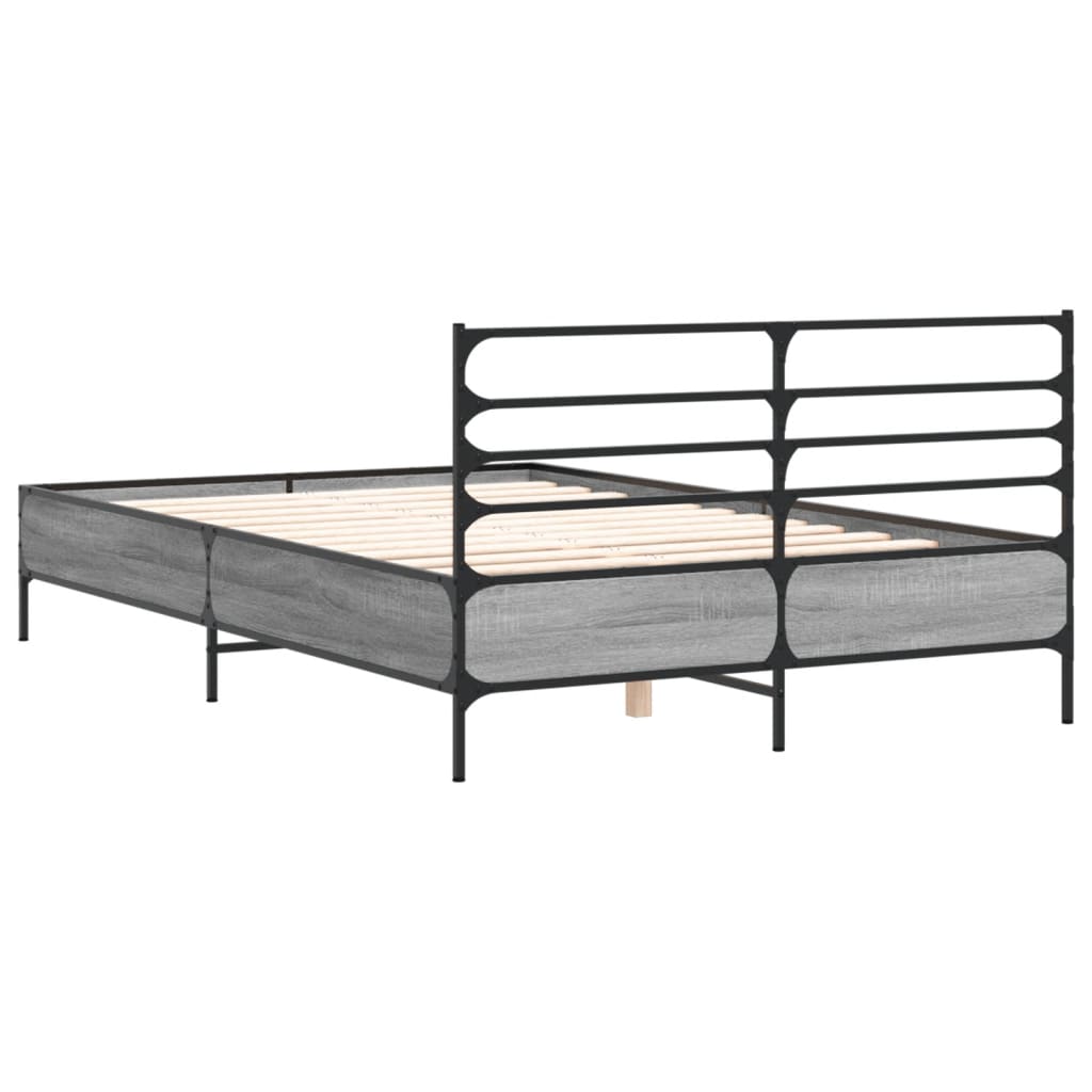 Bedframe bewerkt hout metaal grijs sonoma eiken 120x200 cm is nu te koop bij PeponiXL, paradijselijk wonen!