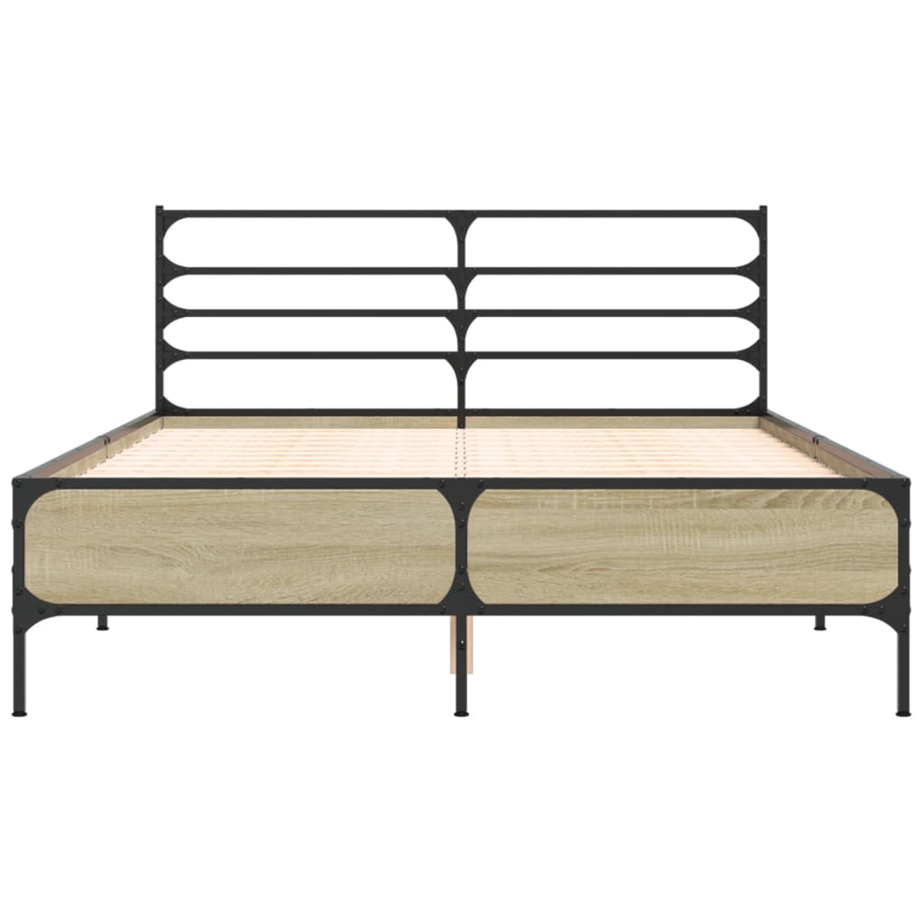 Bedframe bewerkt hout metaal sonoma eikenkleurig 140x200 cm is nu te koop bij PeponiXL, paradijselijk wonen!