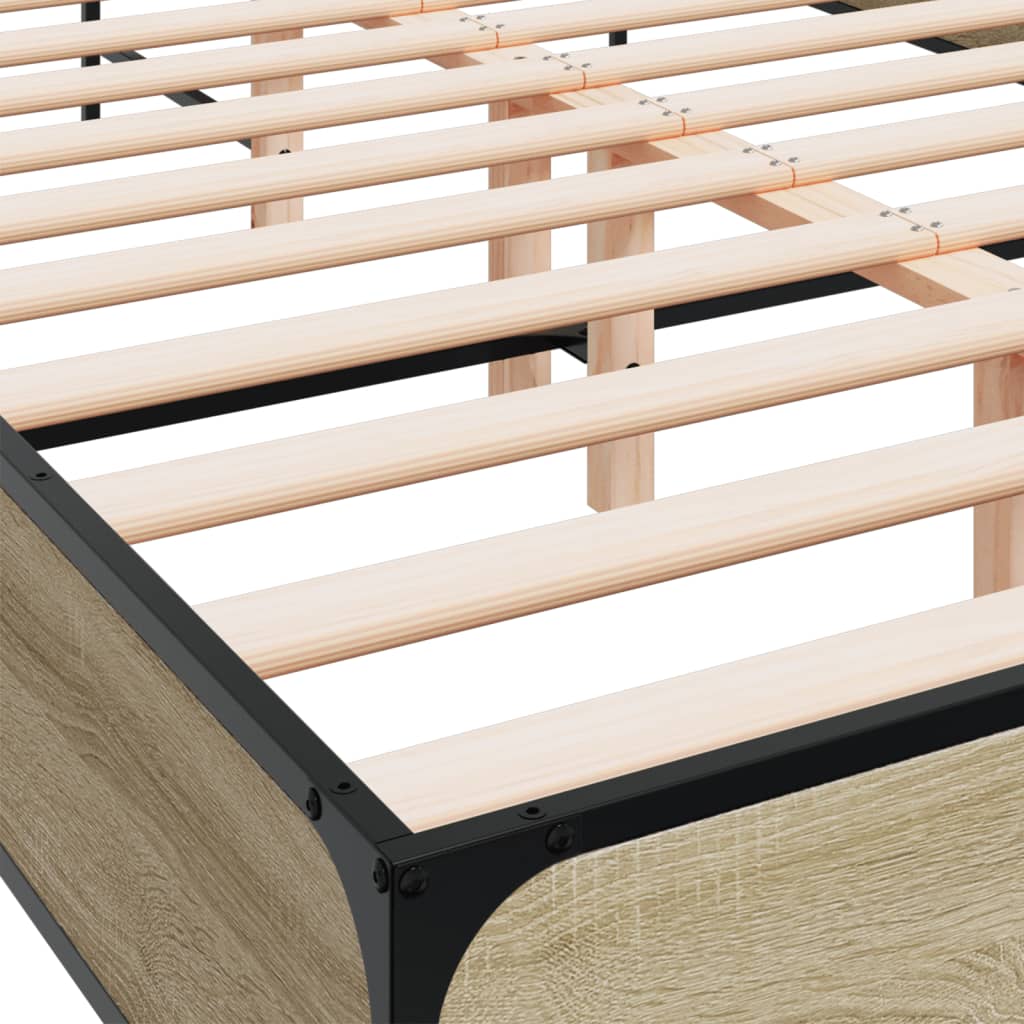 Bedframe bewerkt hout metaal sonoma eikenkleurig 140x200 cm is nu te koop bij PeponiXL, paradijselijk wonen!