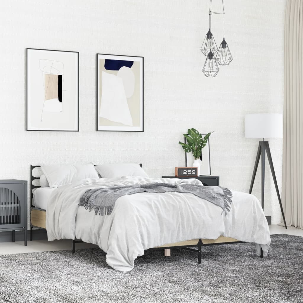 Bedframe bewerkt hout metaal sonoma eikenkleurig 140x200 cm is nu te koop bij PeponiXL, paradijselijk wonen!