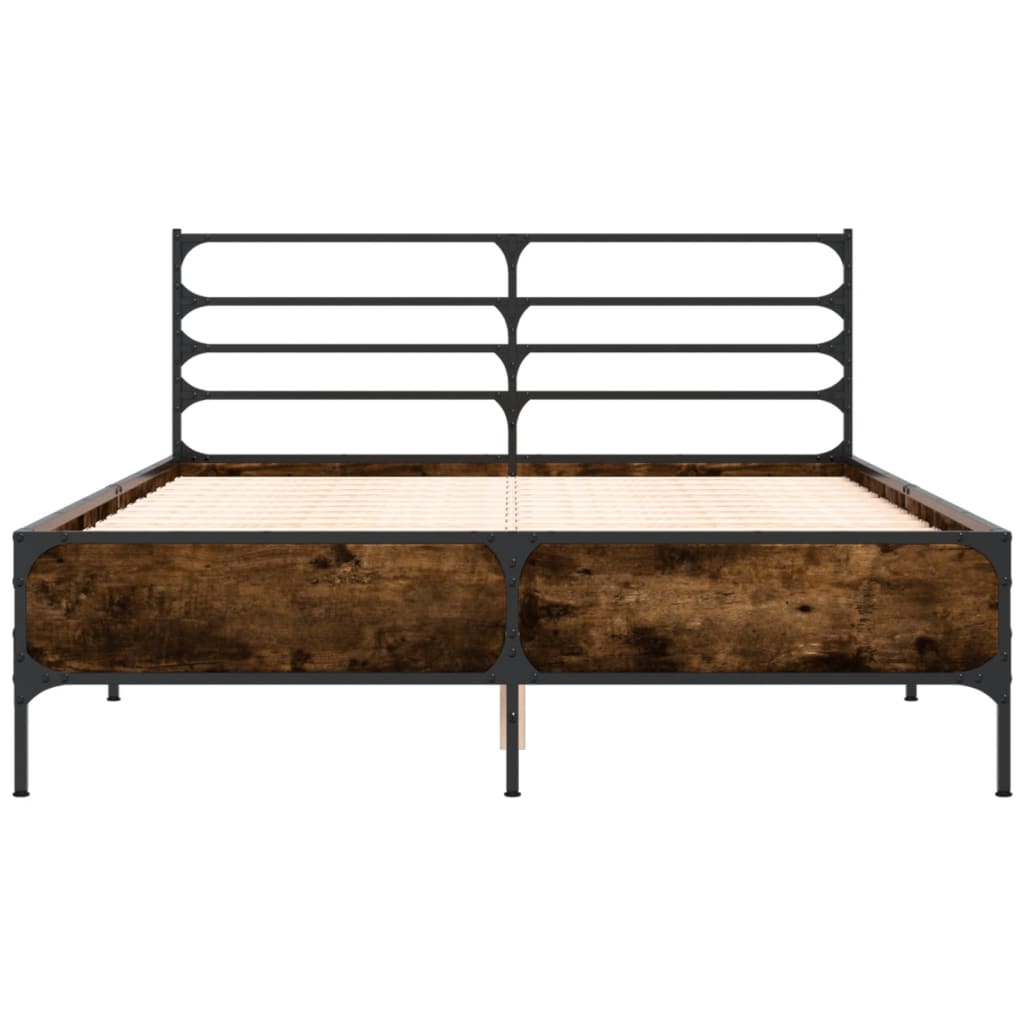 Bedframe bewerkt hout metaal gerookt eikenkleurig 140x200 cm is nu te koop bij PeponiXL, paradijselijk wonen!