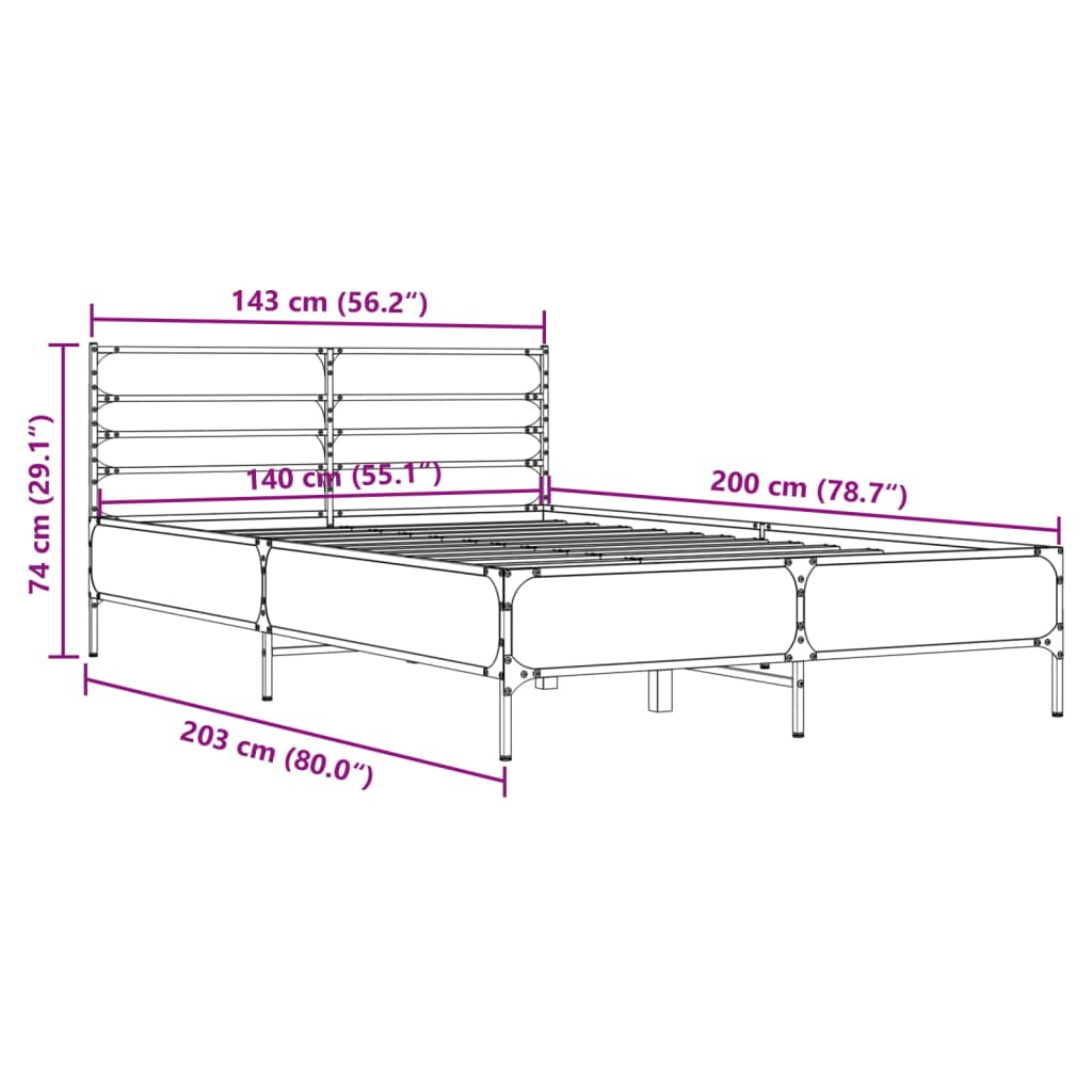 Bedframe bewerkt hout metaal gerookt eikenkleurig 140x200 cm is nu te koop bij PeponiXL, paradijselijk wonen!