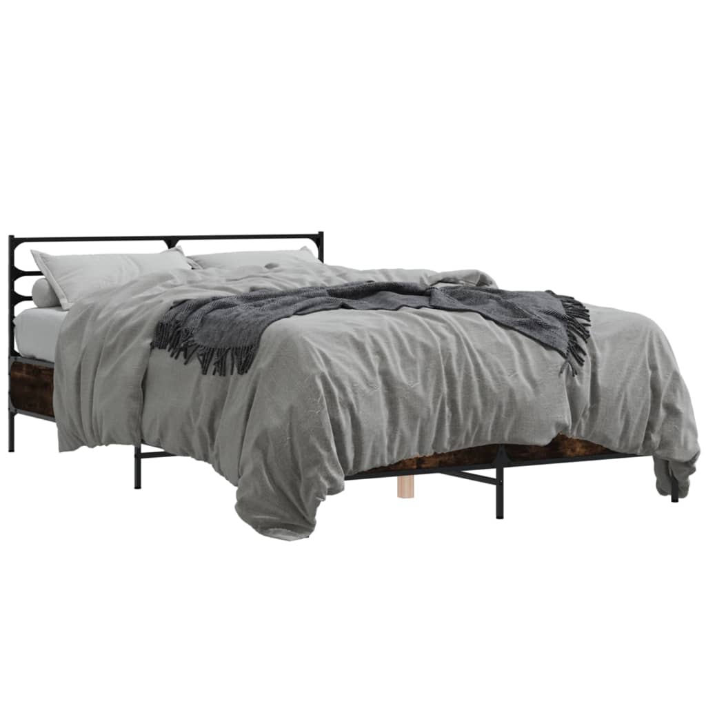 Bedframe bewerkt hout metaal gerookt eikenkleurig 140x200 cm is nu te koop bij PeponiXL, paradijselijk wonen!