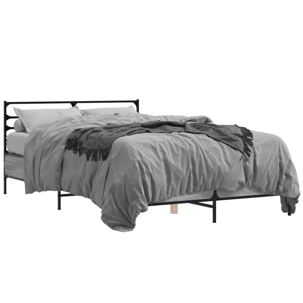 Bedframe bewerkt hout metaal grijs sonoma eiken 140x200 cm is nu te koop bij PeponiXL, paradijselijk wonen!