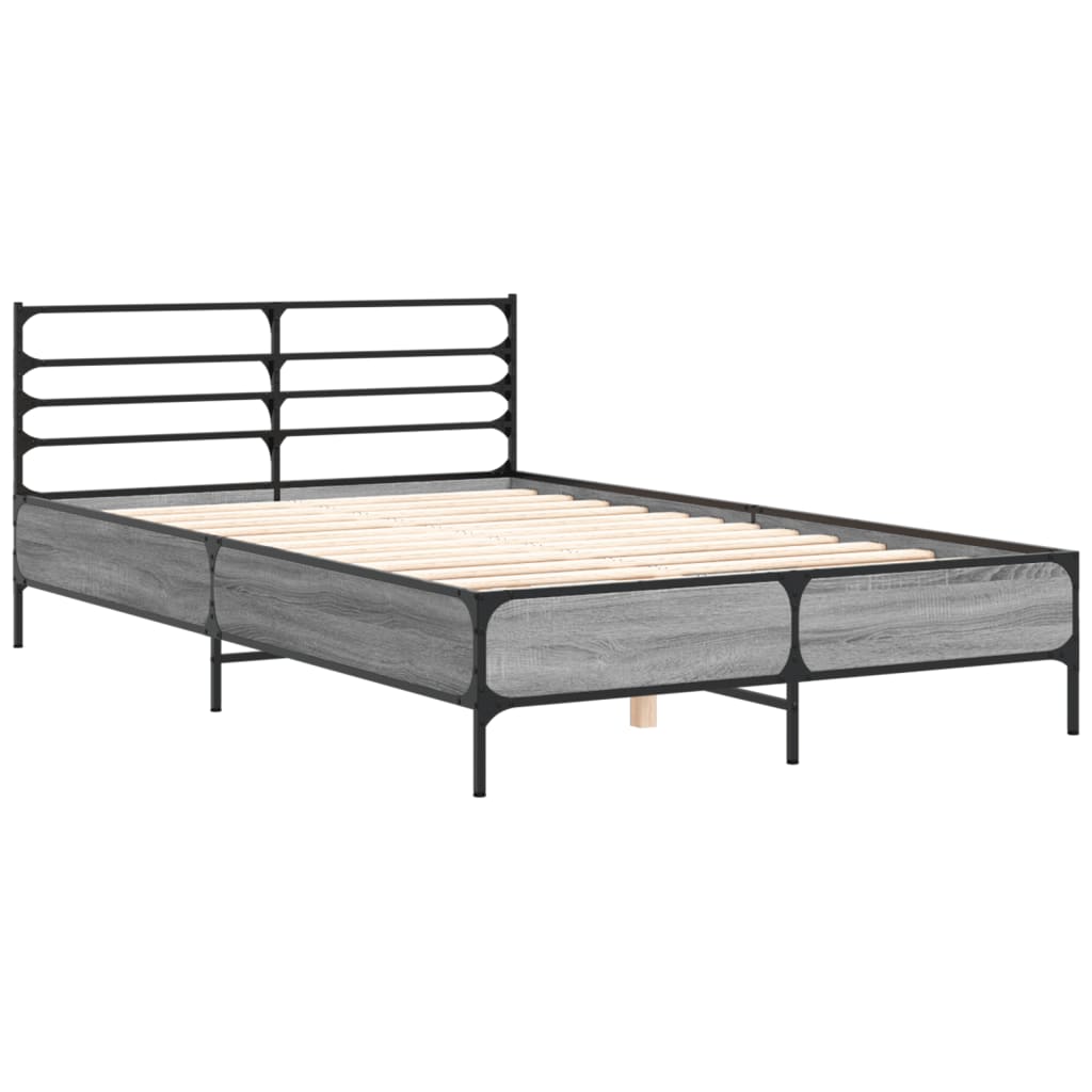 Bedframe bewerkt hout metaal grijs sonoma eiken 140x200 cm is nu te koop bij PeponiXL, paradijselijk wonen!