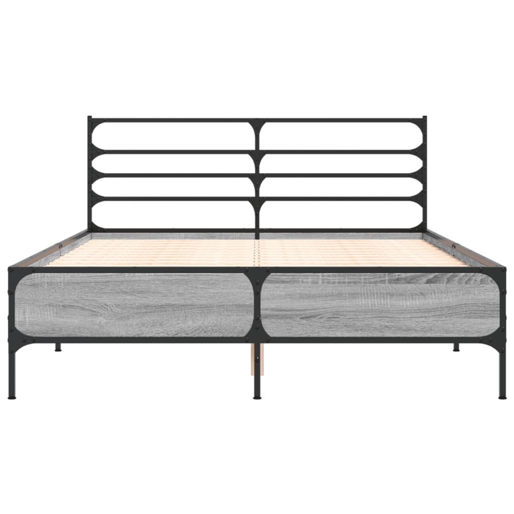Bedframe bewerkt hout metaal grijs sonoma eiken 140x200 cm is nu te koop bij PeponiXL, paradijselijk wonen!