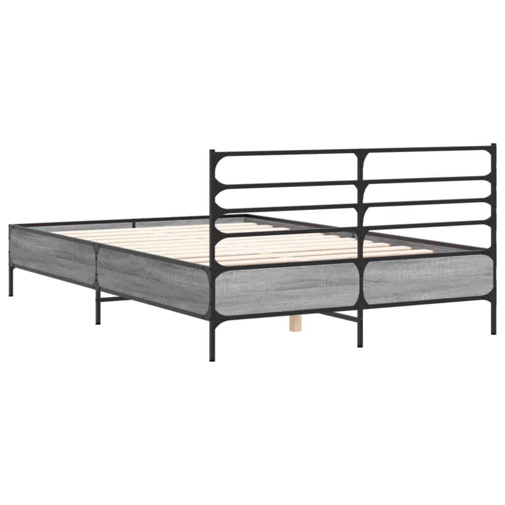 Bedframe bewerkt hout metaal grijs sonoma eiken 140x200 cm is nu te koop bij PeponiXL, paradijselijk wonen!