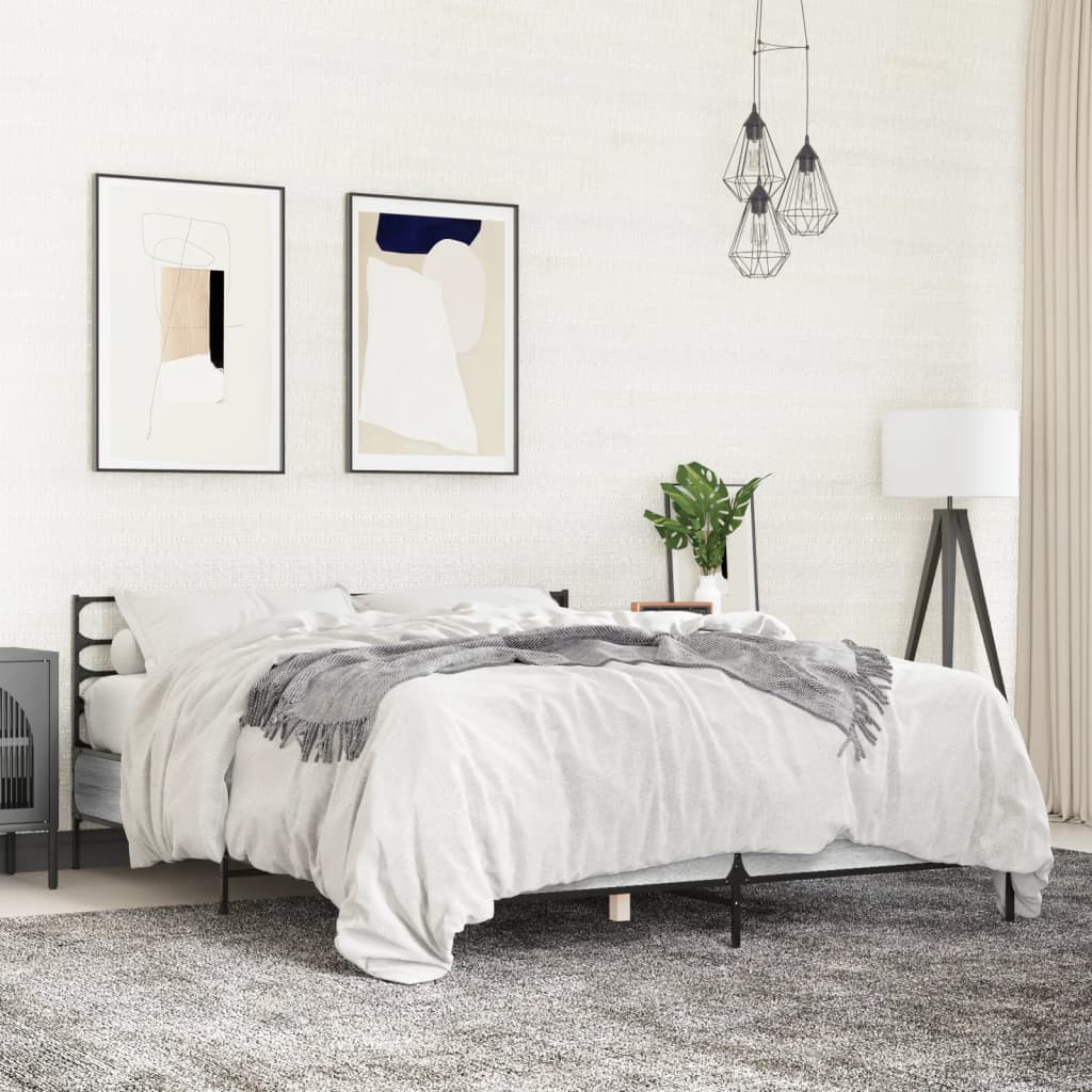 Bedframe bewerkt hout metaal grijs sonoma eiken 140x200 cm is nu te koop bij PeponiXL, paradijselijk wonen!