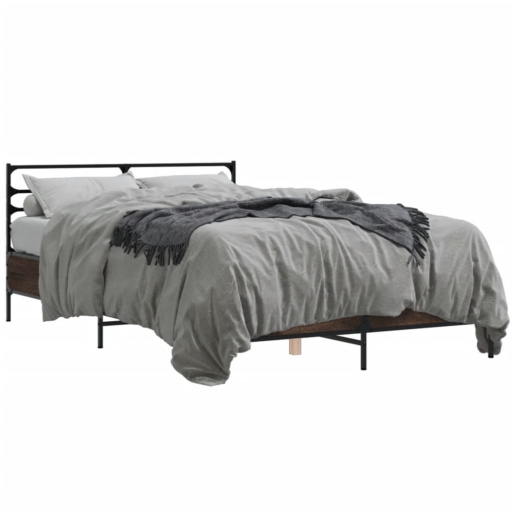Bedframe bewerkt hout metaal bruin eikenkleur 140x200 cm is nu te koop bij PeponiXL, paradijselijk wonen!
