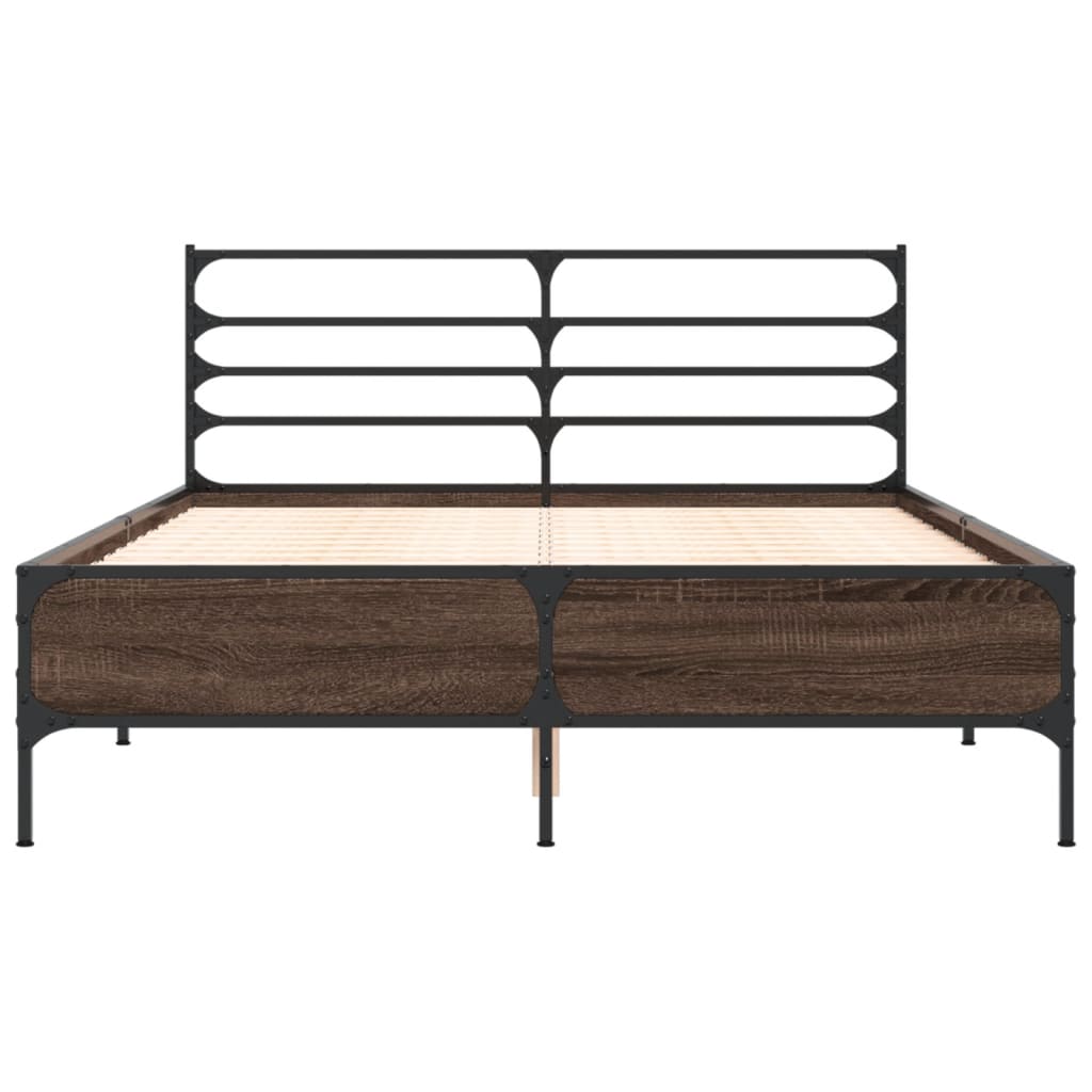 Bedframe bewerkt hout metaal bruin eikenkleur 140x200 cm is nu te koop bij PeponiXL, paradijselijk wonen!