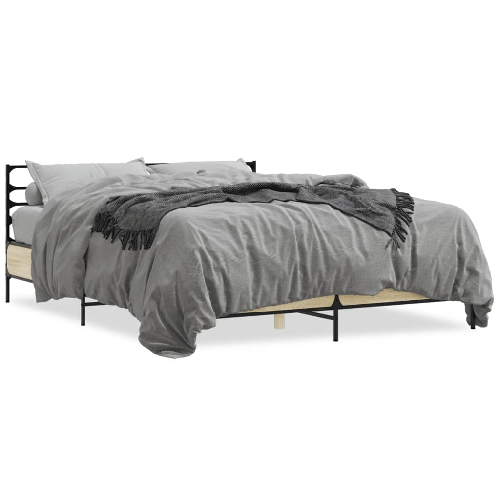 Bedframe bewerkt hout metaal sonoma eikenkleurig 150x200 cm is nu te koop bij PeponiXL, paradijselijk wonen!