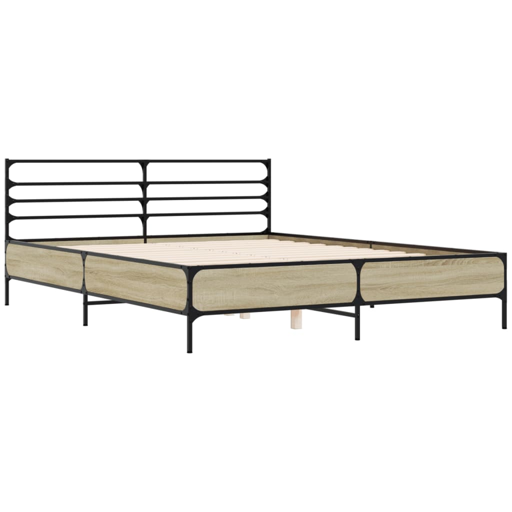 Bedframe bewerkt hout metaal sonoma eikenkleurig 150x200 cm is nu te koop bij PeponiXL, paradijselijk wonen!