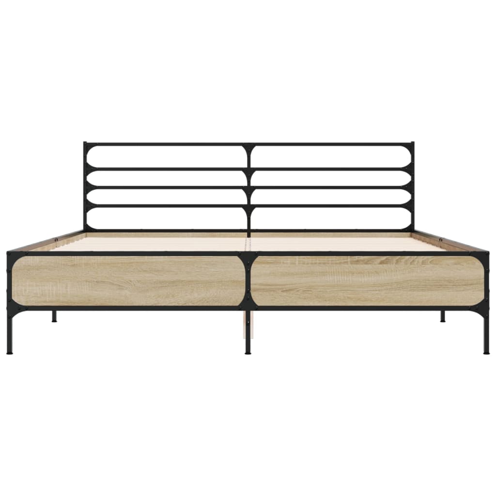 Bedframe bewerkt hout metaal sonoma eikenkleurig 150x200 cm is nu te koop bij PeponiXL, paradijselijk wonen!