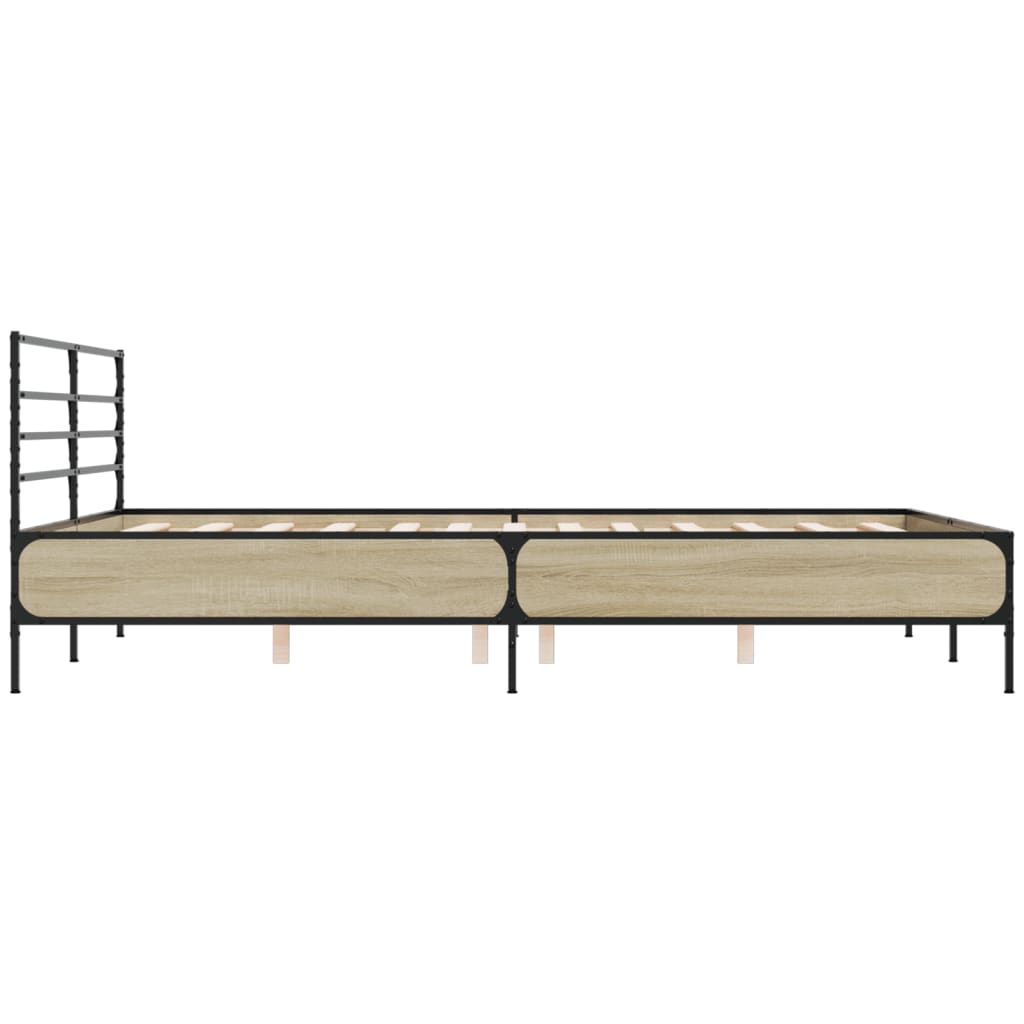 Bedframe bewerkt hout metaal sonoma eikenkleurig 150x200 cm is nu te koop bij PeponiXL, paradijselijk wonen!