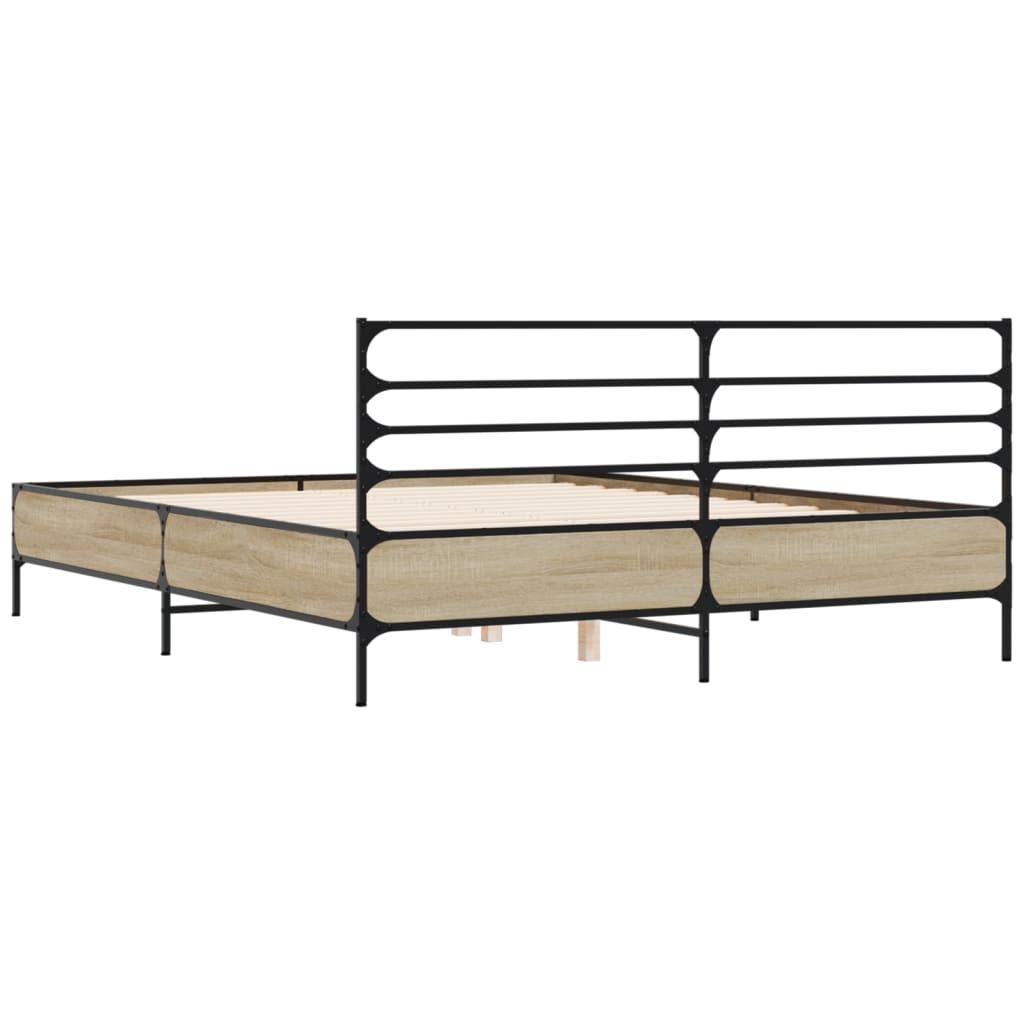 Bedframe bewerkt hout metaal sonoma eikenkleurig 150x200 cm is nu te koop bij PeponiXL, paradijselijk wonen!
