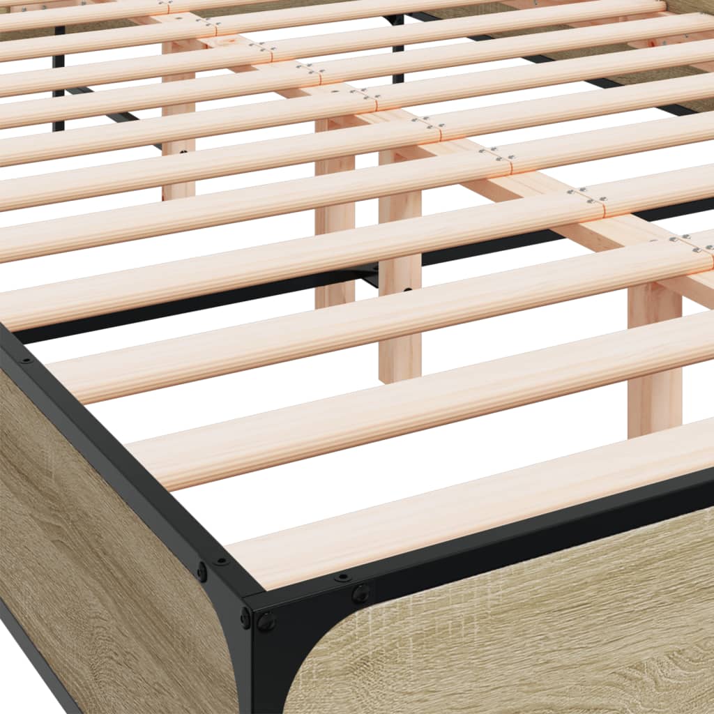 Bedframe bewerkt hout metaal sonoma eikenkleurig 150x200 cm is nu te koop bij PeponiXL, paradijselijk wonen!