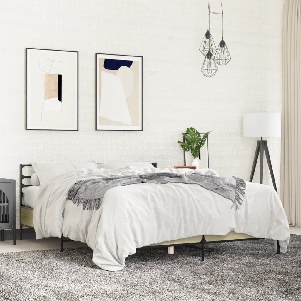 Bedframe bewerkt hout metaal sonoma eikenkleurig 150x200 cm is nu te koop bij PeponiXL, paradijselijk wonen!