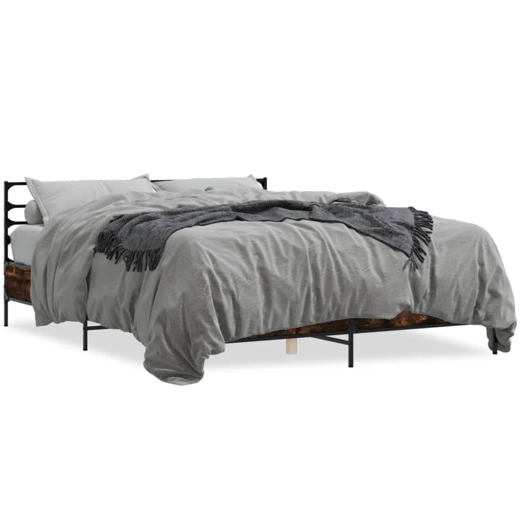 Bedframe bewerkt hout metaal gerookt eikenkleurig 150x200 cm is nu te koop bij PeponiXL, paradijselijk wonen!