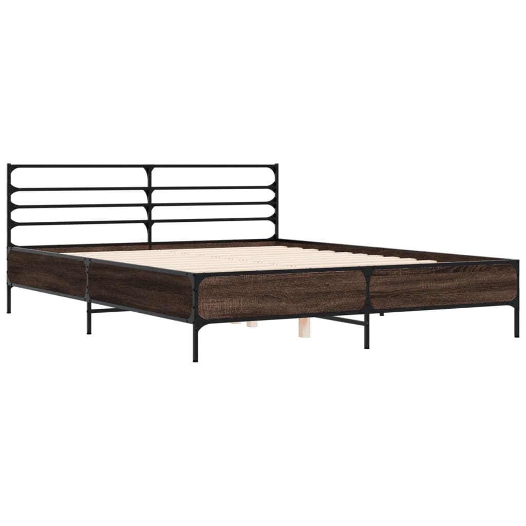 Bedframe bewerkt hout metaal gerookt eikenkleurig 150x200 cm is nu te koop bij PeponiXL, paradijselijk wonen!