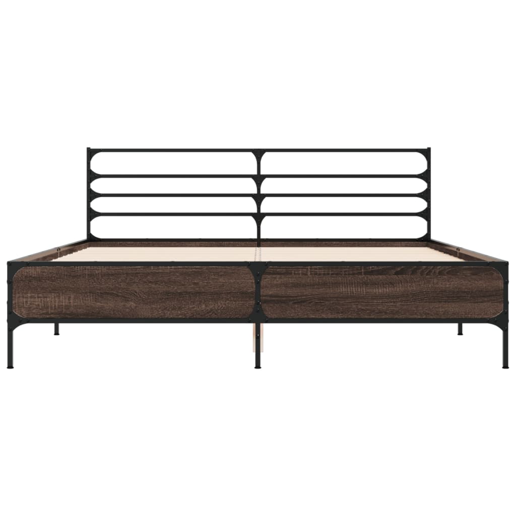 Bedframe bewerkt hout metaal gerookt eikenkleurig 150x200 cm is nu te koop bij PeponiXL, paradijselijk wonen!