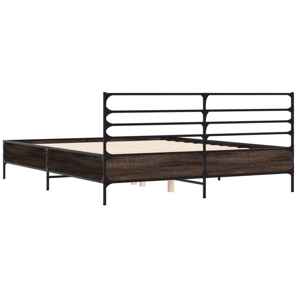 Bedframe bewerkt hout metaal gerookt eikenkleurig 150x200 cm is nu te koop bij PeponiXL, paradijselijk wonen!