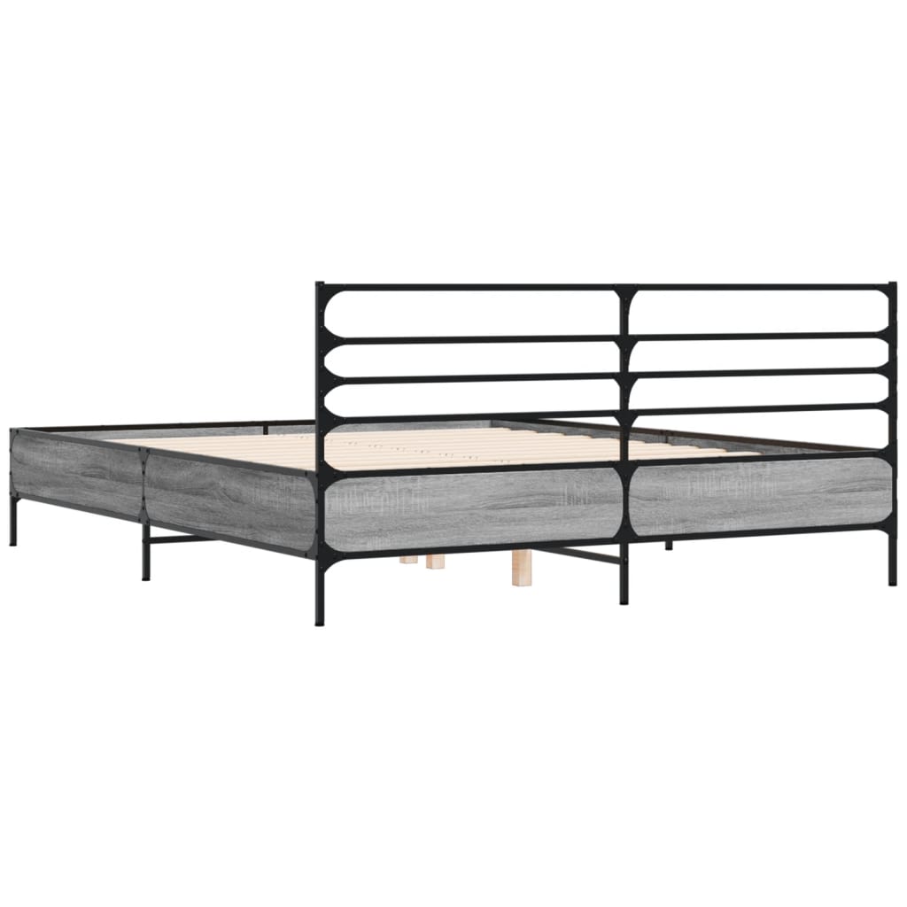 Bedframe bewerkt hout metaal grijs sonoma eiken 150x200 cm is nu te koop bij PeponiXL, paradijselijk wonen!