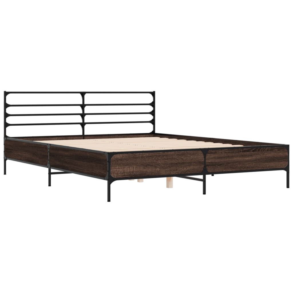 Bedframe bewerkt hout metaal bruin eikenkleur 150x200 cm is nu te koop bij PeponiXL, paradijselijk wonen!