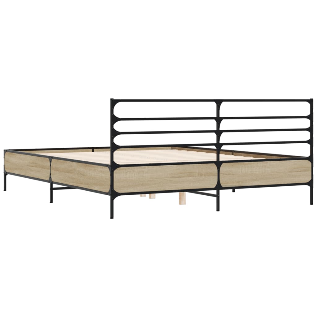 Bedframe bewerkt hout metaal sonoma eikenkleurig 160x200 cm is nu te koop bij PeponiXL, paradijselijk wonen!