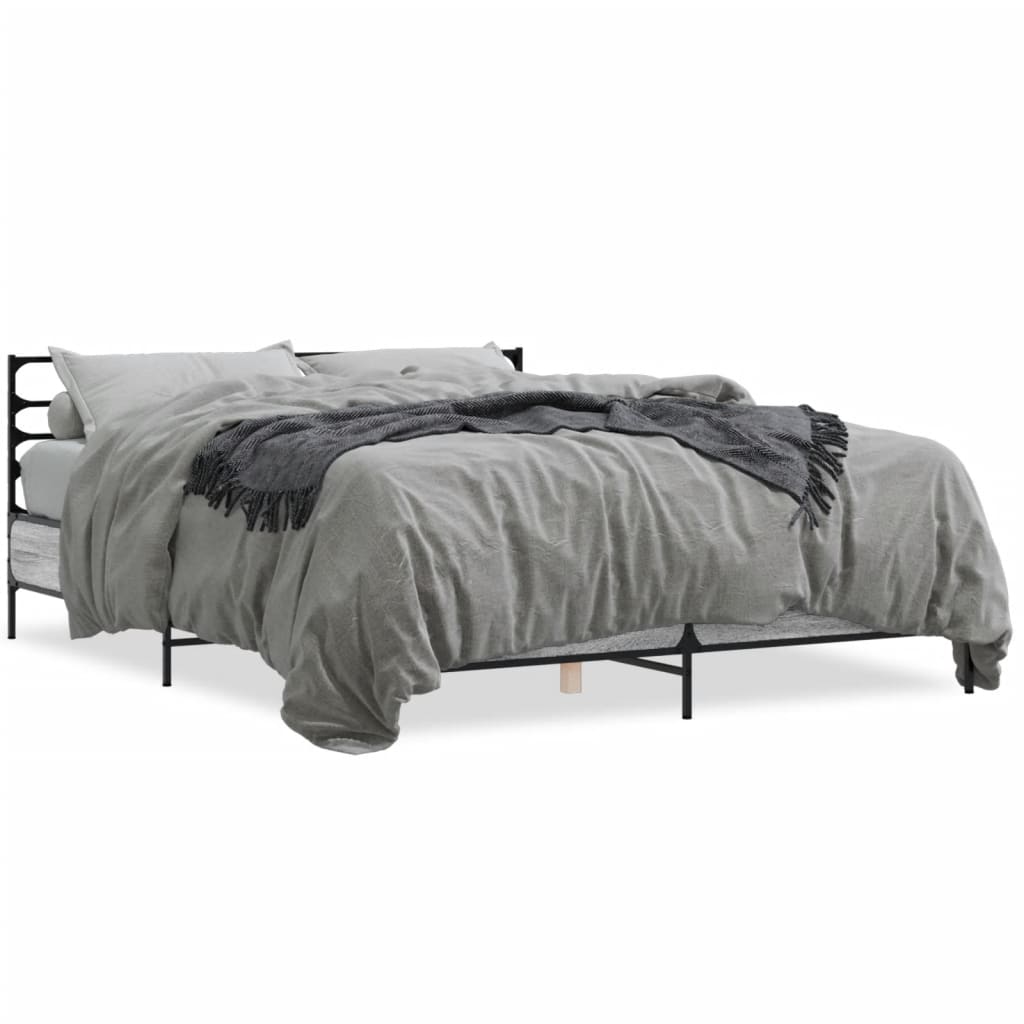 Bedframe bewerkt hout metaal grijs sonoma eiken 160x200 cm is nu te koop bij PeponiXL, paradijselijk wonen!