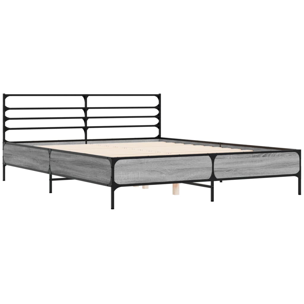 Bedframe bewerkt hout metaal grijs sonoma eiken 160x200 cm is nu te koop bij PeponiXL, paradijselijk wonen!