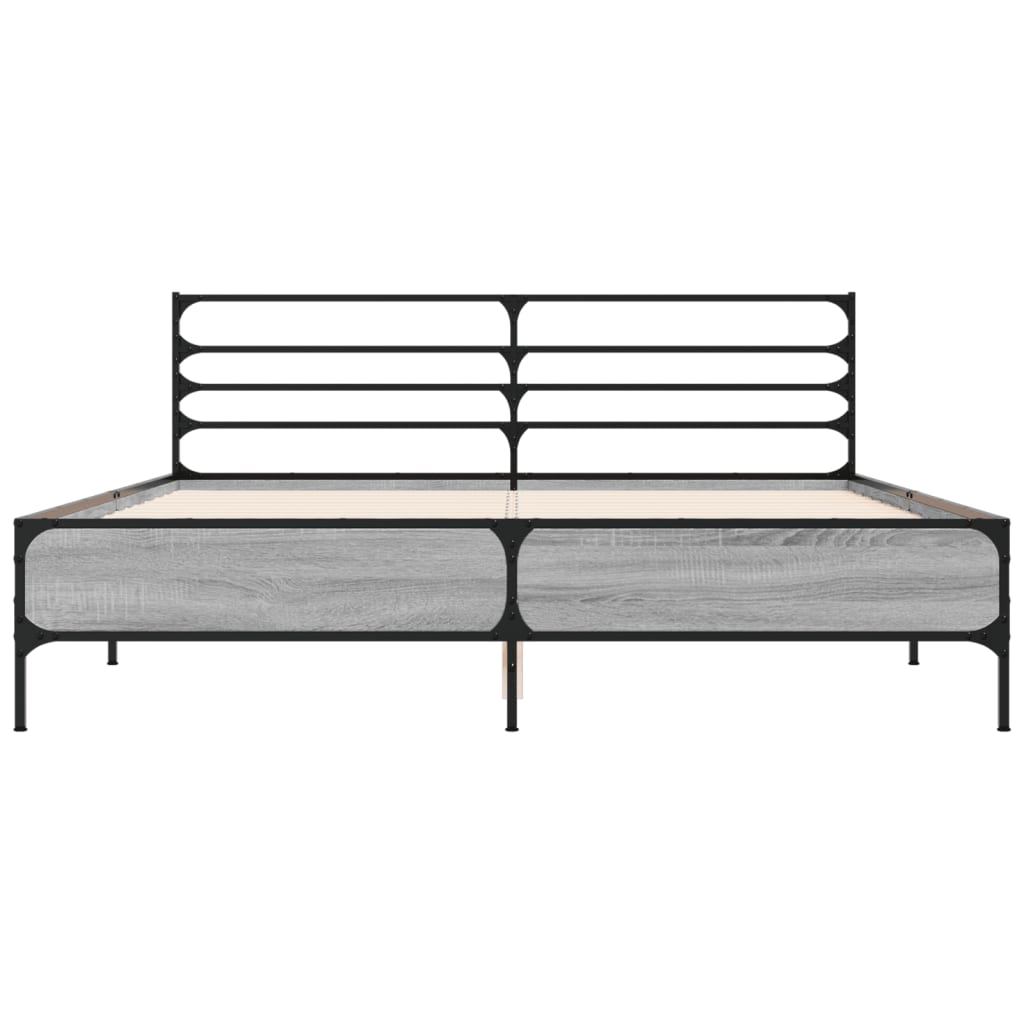 Bedframe bewerkt hout metaal grijs sonoma eiken 160x200 cm is nu te koop bij PeponiXL, paradijselijk wonen!