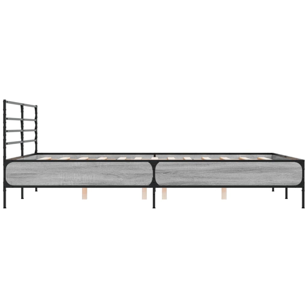 Bedframe bewerkt hout metaal grijs sonoma eiken 160x200 cm is nu te koop bij PeponiXL, paradijselijk wonen!